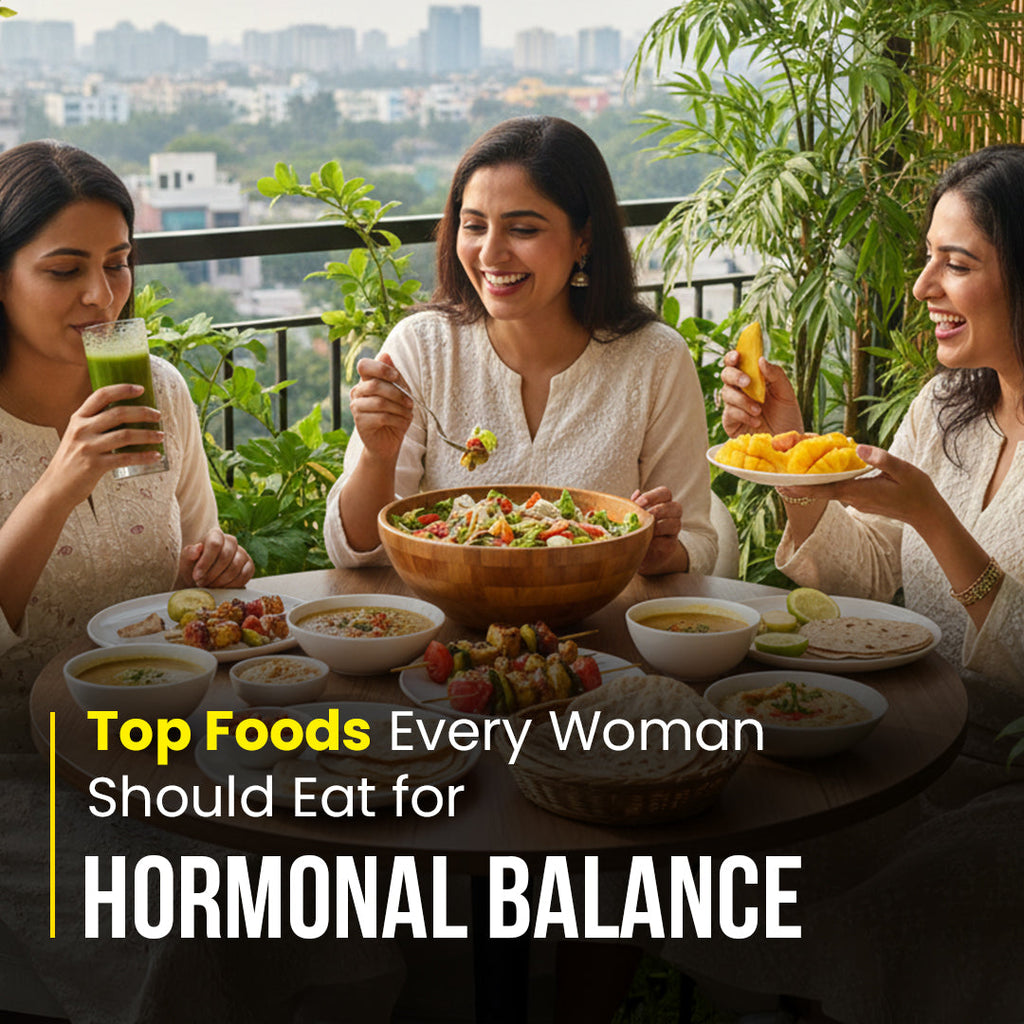 three smiling women eat healthy food