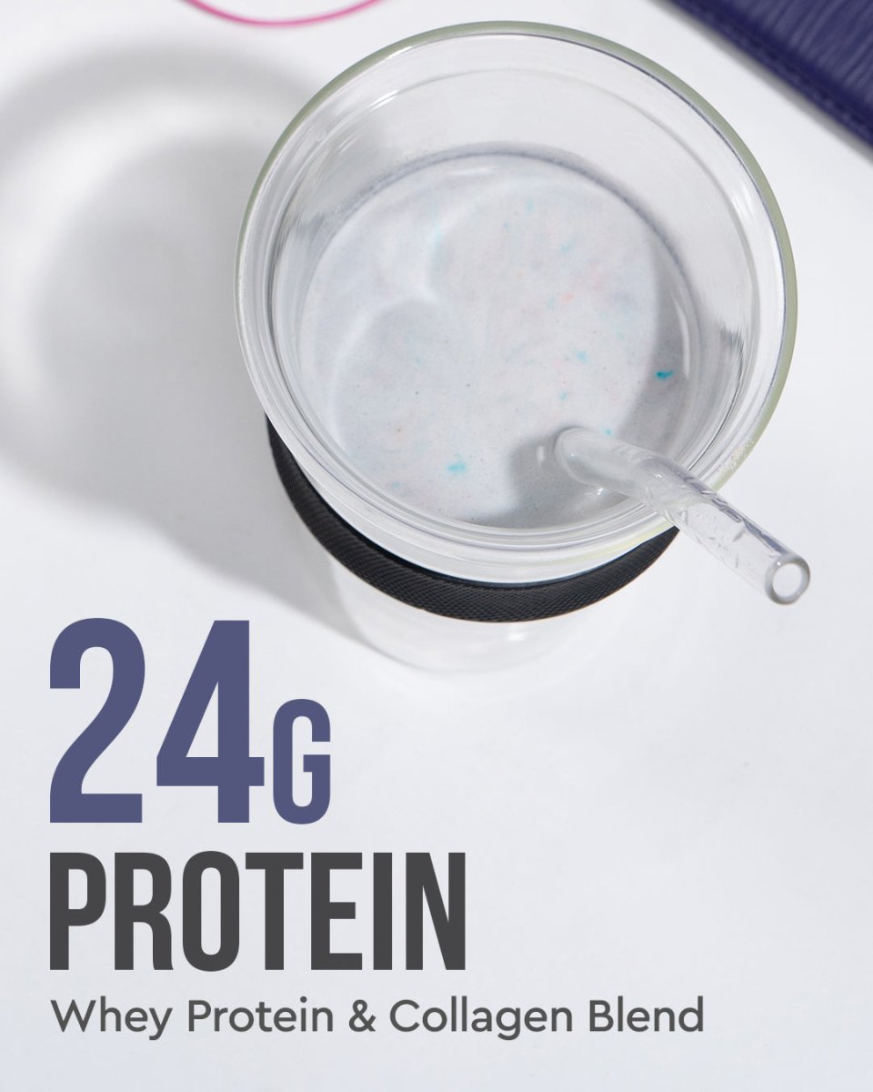 Glass of Protein Drink with 24g Whey Protein and Collagen Blend