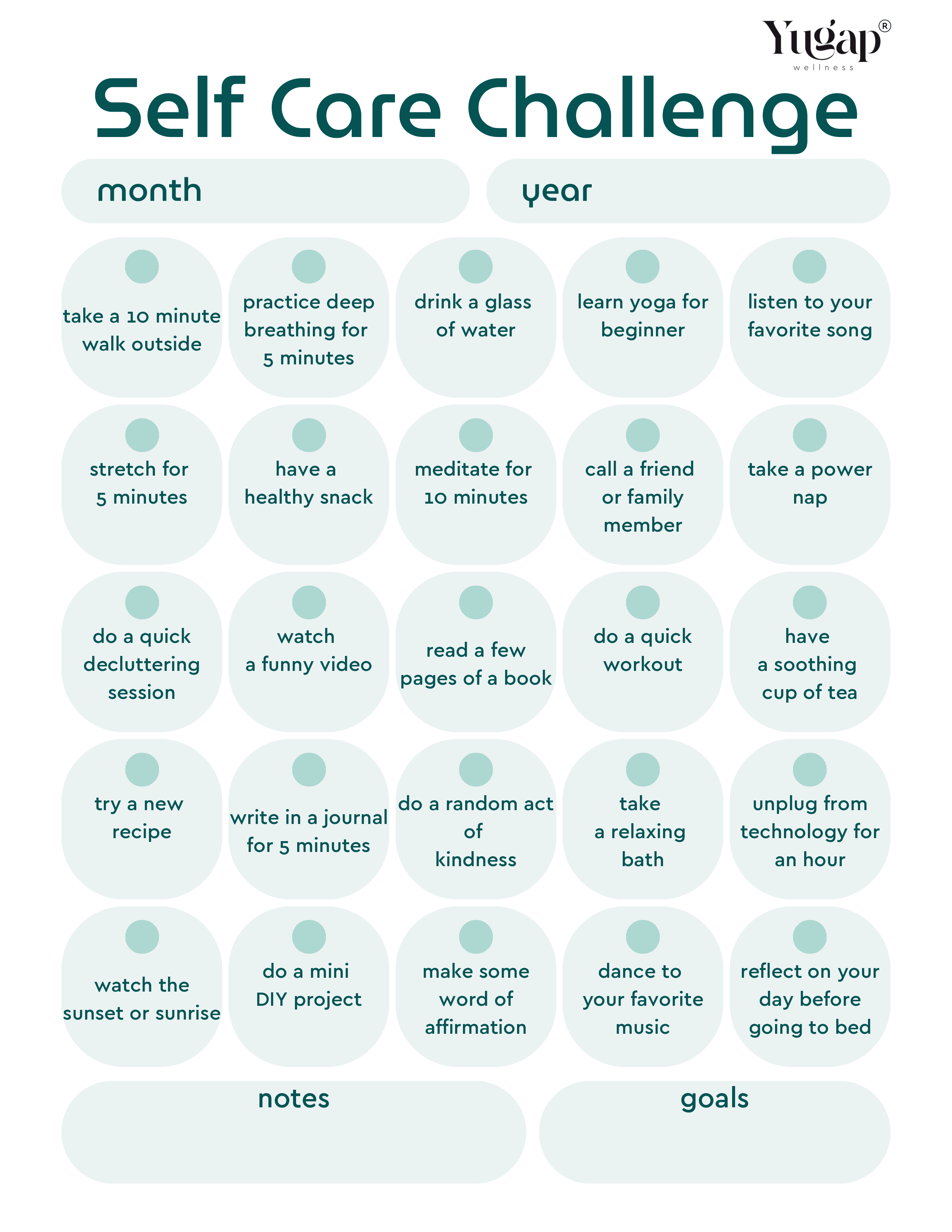 Yugap Self-Care Challenge Worksheet