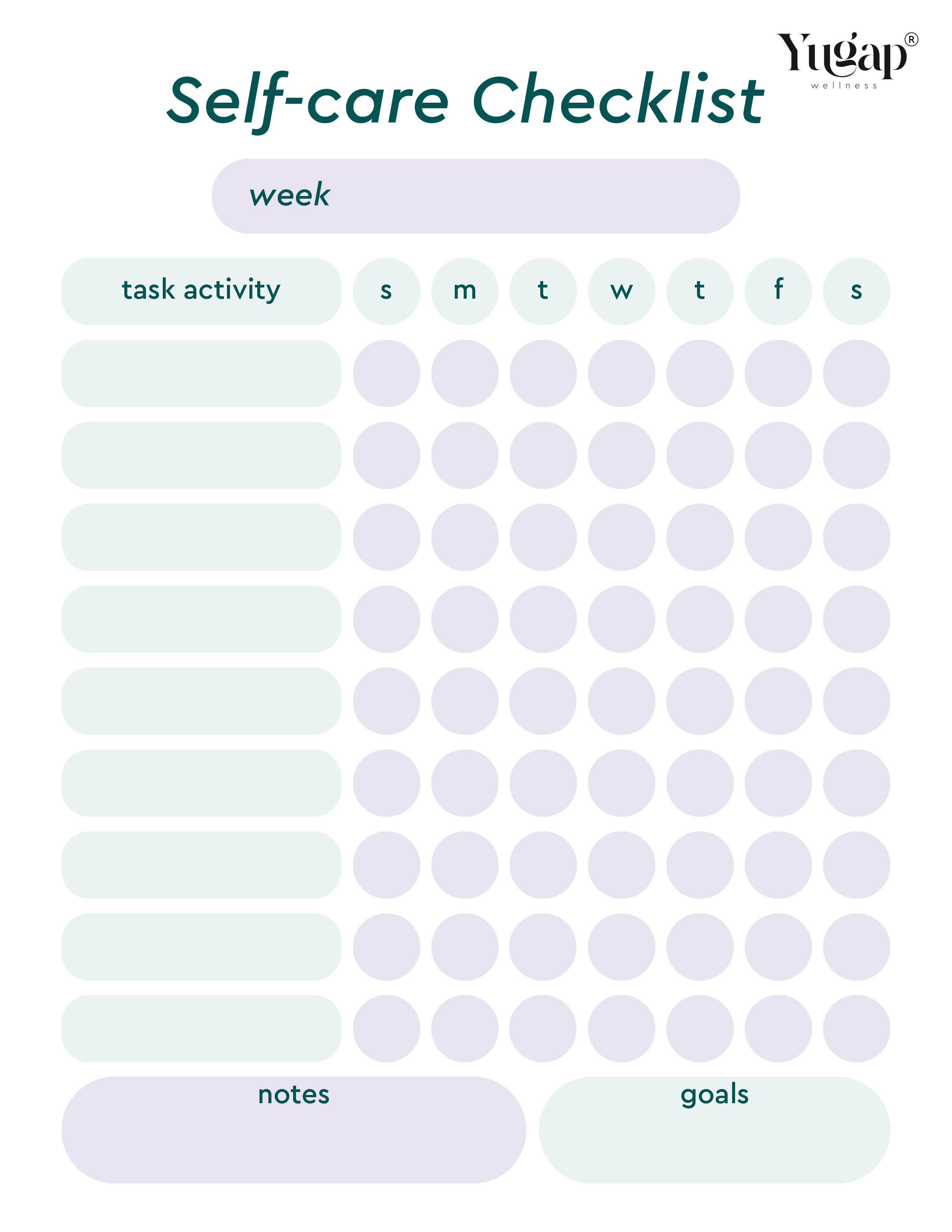 Yugap Self-Care Checklist Worksheet