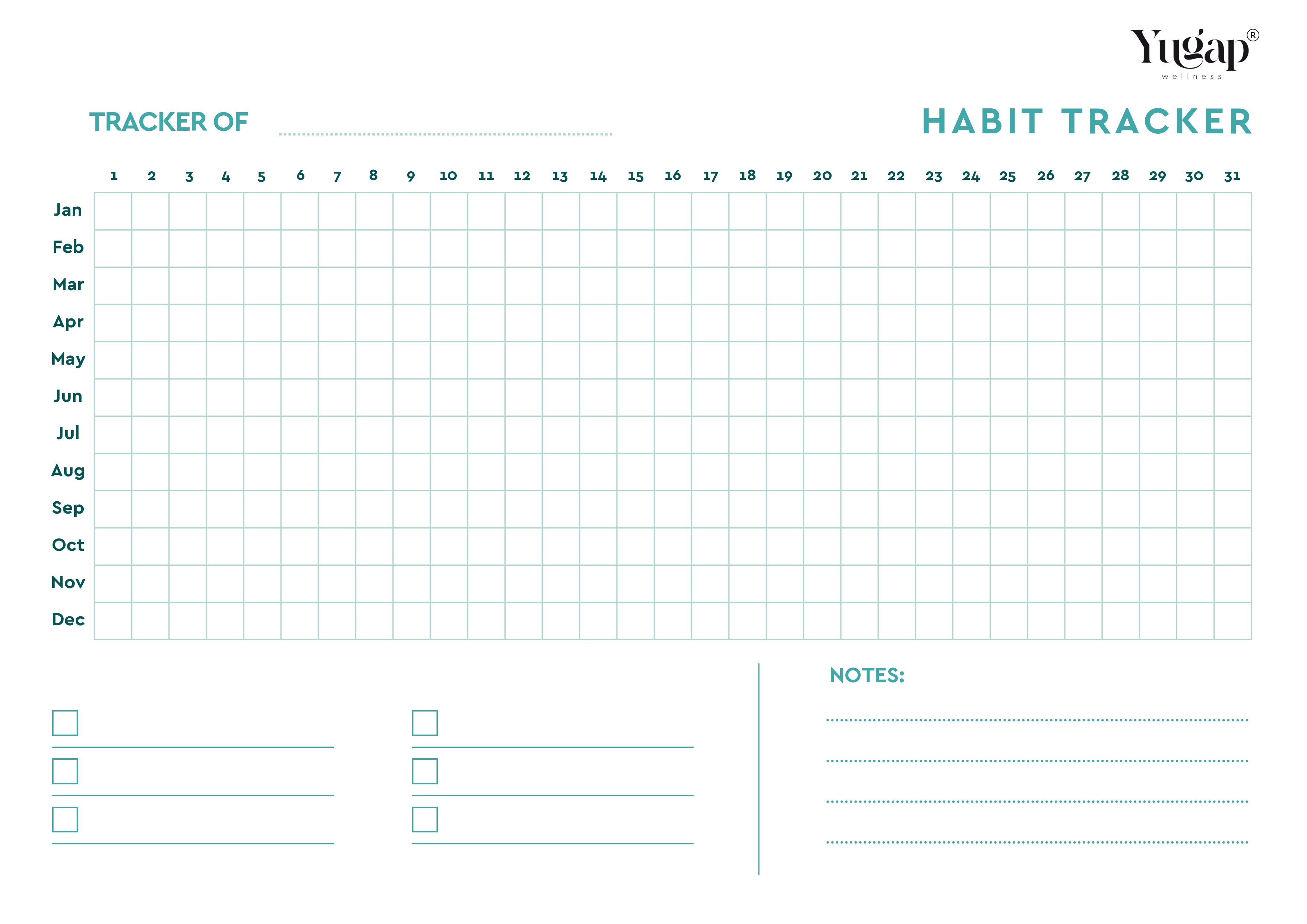 Yugap Yearly Habit Tracker Coloring Worksheet