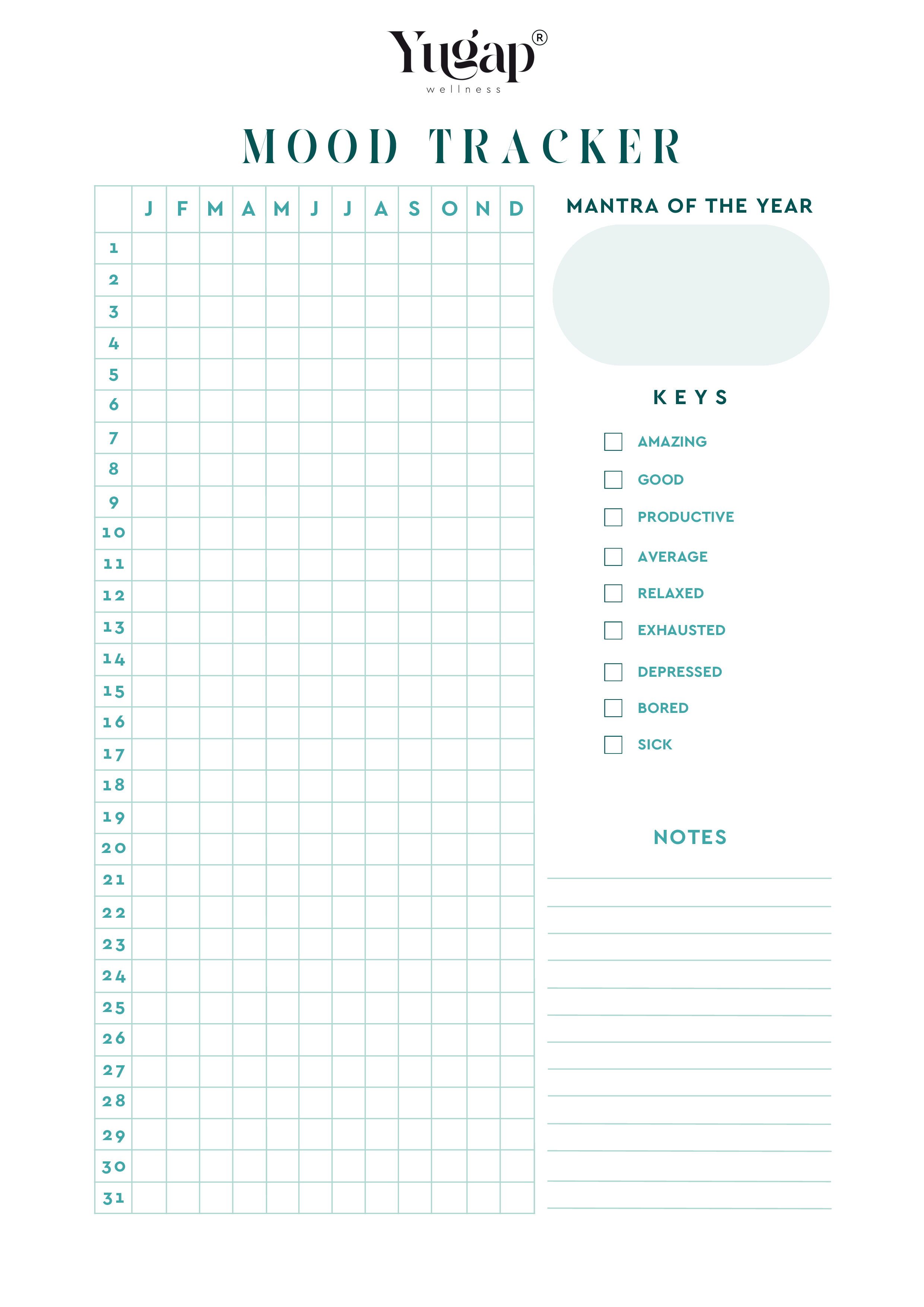 Yugap Mood Tracker Coloring Worksheet