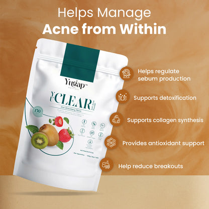 Yugap Yuclear pouch with acne management benefits: regulates sebum, detoxifies, supports collagen, provides antioxidants, reduces breakouts